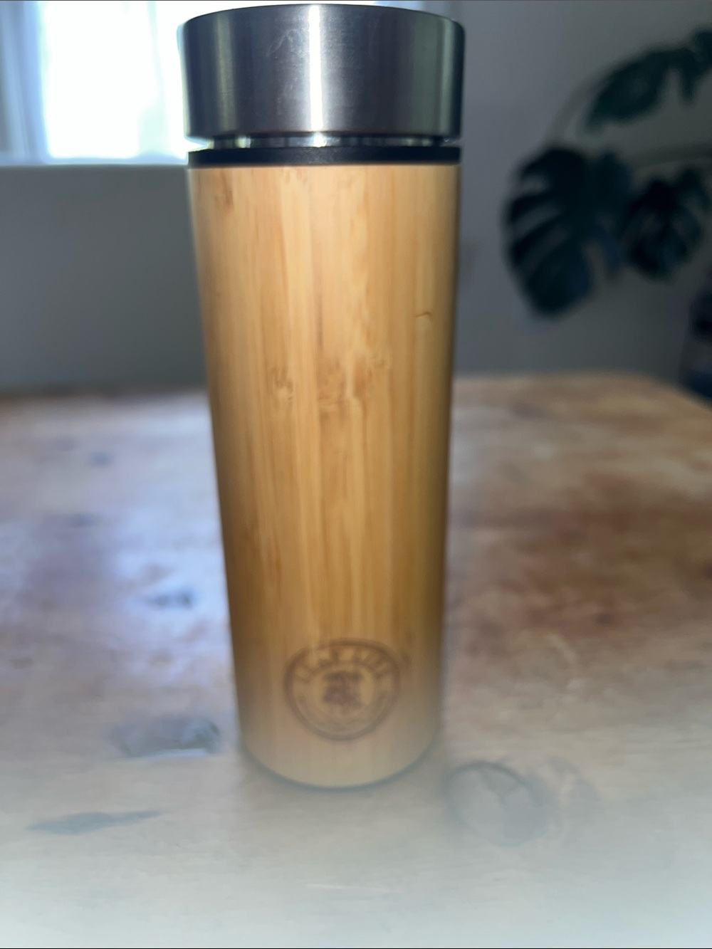 Preowned LeafLife branded 17oz vacuum-insulated bamboo tumbler designed for tea